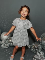 Silver Sequin Party Angel Sleeve Dress (3mths-8yrs) - Image 2 of 6