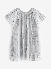 Silver Sequin Party Angel Sleeve Dress (3mths-8yrs) - Image 5 of 6