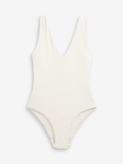 Creme gerippt - Essential Badeanzug mit tiefem Ausschnitt - Bild 5 von 5