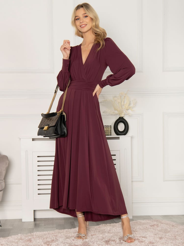 Jolie Moi Red Rashelle Jersey Long Sleeve Maxi Dress - Image 3 of 3
