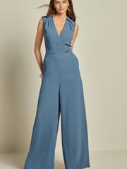 Blue Tailored Crepe Sleeveless Jumpsuit - Image 1 of 6