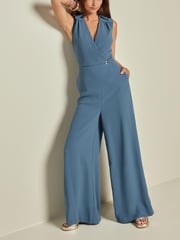 Blue Tailored Crepe Sleeveless Jumpsuit - Image 2 of 6