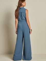 Blue Tailored Crepe Sleeveless Jumpsuit - Image 3 of 6