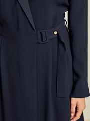 Navy Blue Tailored Crepe Long Sleeve Wrap Dress - Image 3 of 5