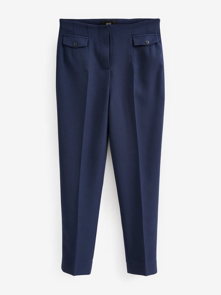 Navy Tailored Button Detail Taper Trousers - Image 2 of 6