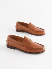 Tan Brown Wide Fit Leather Penny Loafers - Image 1 of 6