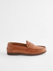 Tan Brown Wide Fit Leather Penny Loafers - Image 2 of 6