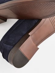 Navy Blue Suede Wide Fit Penny Loafers - Image 6 of 6