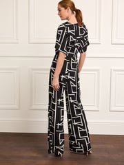 Black Geo Wide Leg V-Neck Jumpsuit - Image 3 of 6