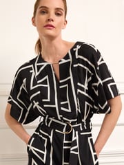 Black Geo Wide Leg V-Neck Jumpsuit - Image 4 of 6
