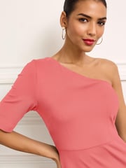 Pink Ponte One Shoulder Midi Dress - Image 3 of 5