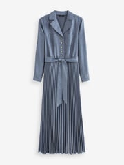 Blue Pleated Long Sleeve Midi Dress - Image 5 of 6
