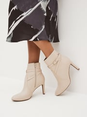 Cream Regular/Wide Fit Forever Comfort® Buckle Detail Heeled Ankle Boots - Image 1 of 7