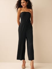 Black Plissé Bandeau Jumpsuit - Image 1 of 6