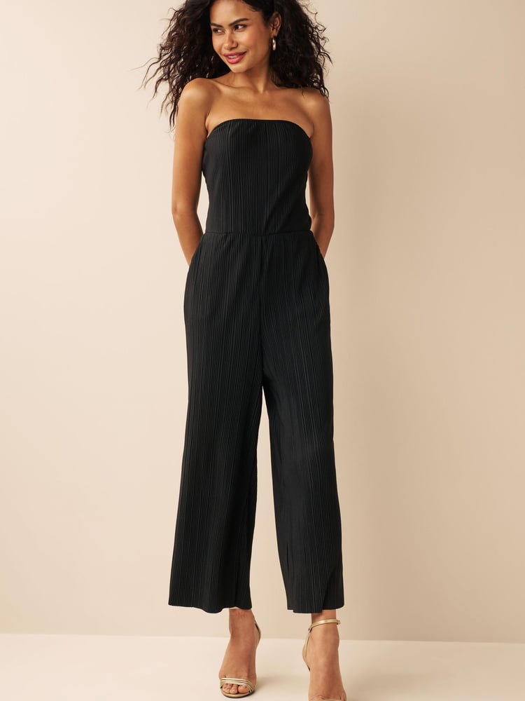 Black Plissé Bandeau Jumpsuit - Image 1 of 6