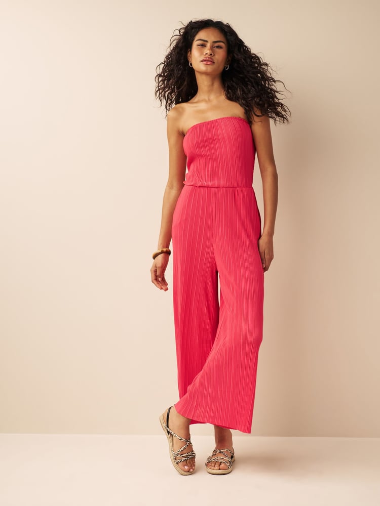 Red Plissé Bandeau Jumpsuit - Image 1 of 5