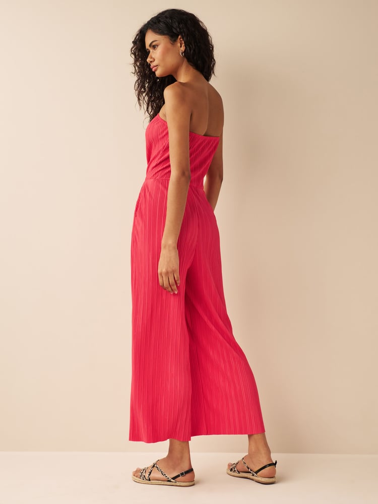 Red Plissé Bandeau Jumpsuit - Image 2 of 5