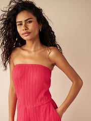 Red Plissé Bandeau Jumpsuit - Image 3 of 5