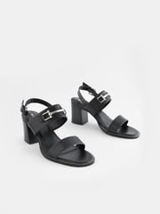 Black Forever Comfort® Leather Snaffle Block Sandals - Image 1 of 5