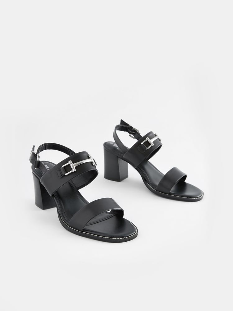 Black Forever Comfort® Leather Snaffle Block Sandals - Image 1 of 5