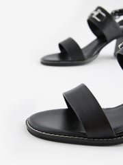 Black Forever Comfort® Leather Snaffle Block Sandals - Image 3 of 5