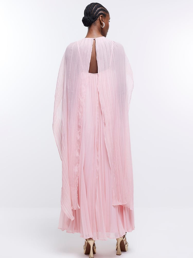 River Island Pink Pleated Cape Maxi Dress - Image 2 of 5 River Island Pink Pleated Cape Maxi Dress - Image 2 of 5