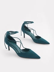 Teal Blue Forever Comfort® Point Toe Wrap Heels - Image 3 of 6
