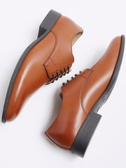 River Island Brown Formal Point Leather Lace-Up Brogue Derby Shoes - Image 4 of 6