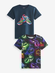 Navy Blue Football Boots Graphic Short Sleeve T-Shirts 2 Pack (3-16yrs) - Image 1 of 6
