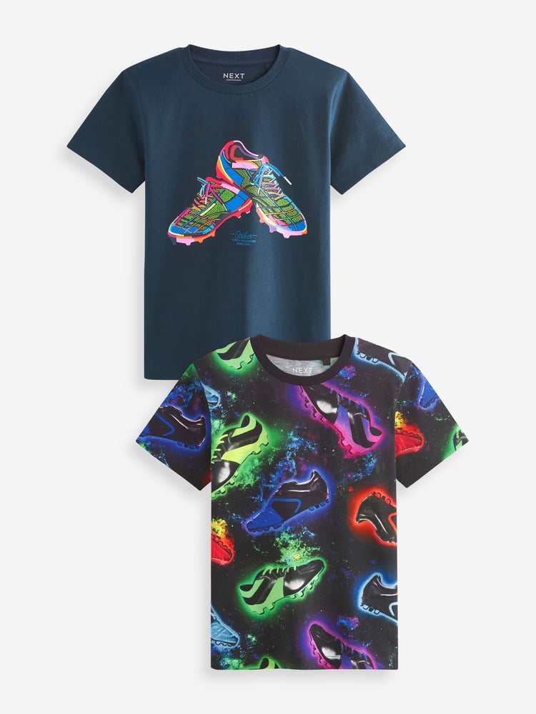 Navy Blue Football Boots Graphic Short Sleeve T-Shirts 2 Pack (3-16yrs) - Image 1 of 6