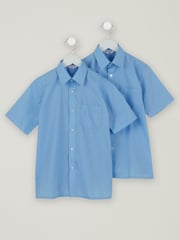 Trutex Boys Blue Non Iron Short Sleeve School Shirts 2 Pack - Image 1 of 7
