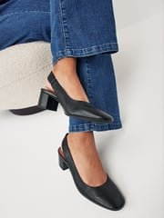 Black Regular/Wide Fit Forever Comfort® Leather Slingback Low Block Heels - Image 1 of 7