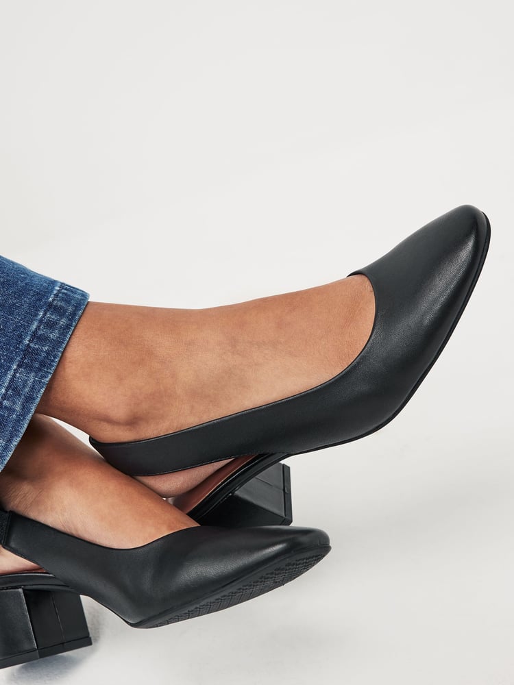 Black Regular/Wide Fit Forever Comfort® Leather Slingback Low Block Heels - Image 2 of 7