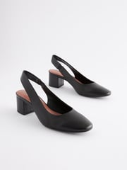 Black Regular/Wide Fit Forever Comfort® Leather Slingback Low Block Heels - Image 4 of 7