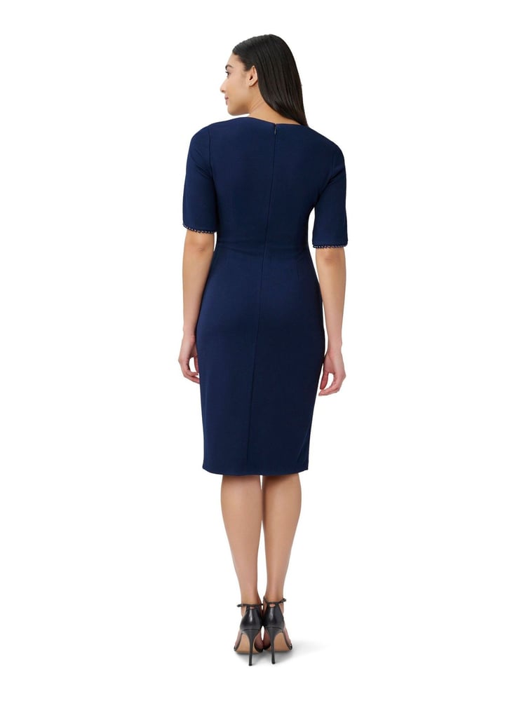 Adrianna Papell Blue Knit Crepe Pearl Trim Dress - Image 2 of 6