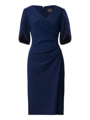 Adrianna Papell Blue Knit Crepe Pearl Trim Dress - Image 4 of 6