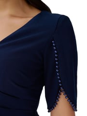 Adrianna Papell Blue Knit Crepe Pearl Trim Dress - Image 5 of 6
