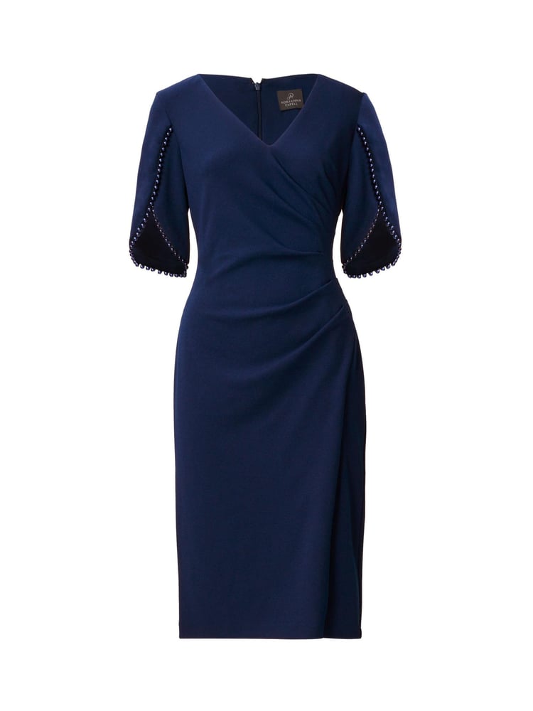 Adrianna Papell Blue Knit Crepe Pearl Trim Dress - Image 6 of 6