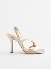 Gold Premium Leather Asymmetric Sandals - Image 6 of 9