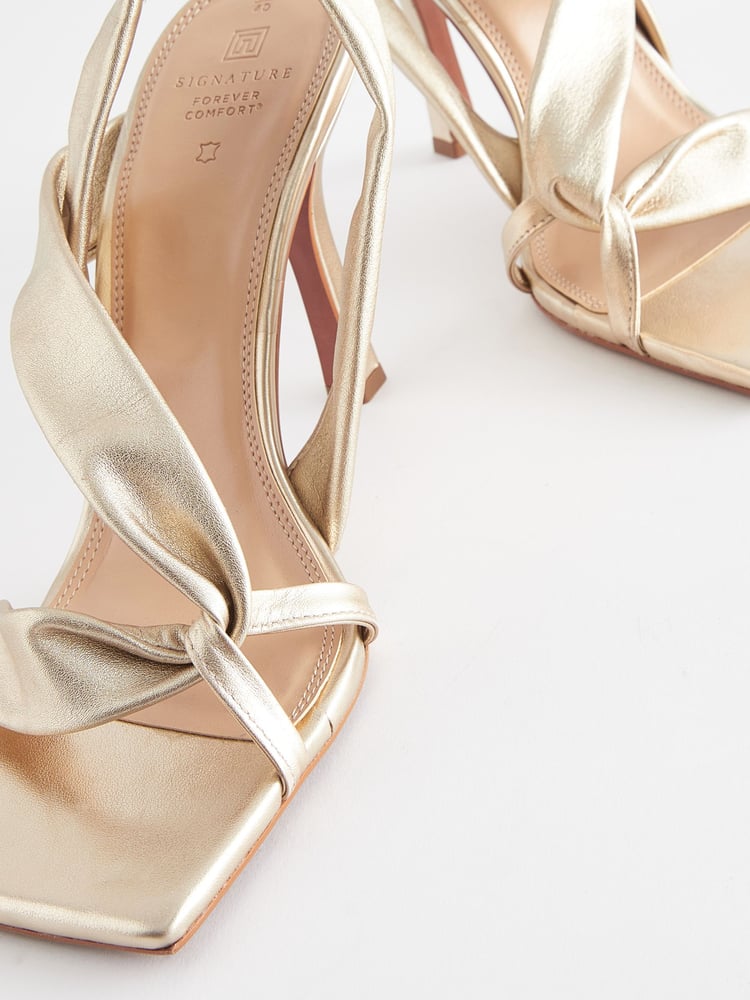 Gold Premium Leather Asymmetric Sandals - Image 9 of 9