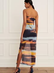 Blue/Orange Sunset Bandeau Mesh Midi Dress - Image 2 of 6