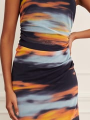 Blue/Orange Sunset Bandeau Mesh Midi Dress - Image 4 of 6