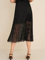 Black Lace Pleated Midi Skirt - Image 4 of 7