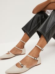 Bone White Forever Comfort® Point Toe Studded Strap Flat Shoes - Image 1 of 8