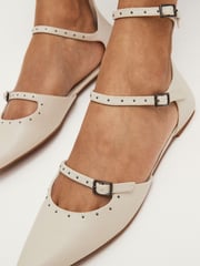 Bone White Forever Comfort® Point Toe Studded Strap Flat Shoes - Image 2 of 8