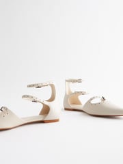Bone White Forever Comfort® Point Toe Studded Strap Flat Shoes - Image 6 of 8