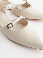 Bone White Forever Comfort® Point Toe Studded Strap Flat Shoes - Image 7 of 8