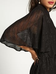 Black Sparkle Flutter Sleeve Tie Waist Mini Dress - Image 3 of 5