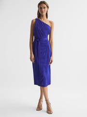 Reiss Purple Flora Off-The-Shoulder Satin Midi Dress - Image 1 of 6