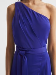 Reiss Purple Flora Off-The-Shoulder Satin Midi Dress - Image 4 of 6